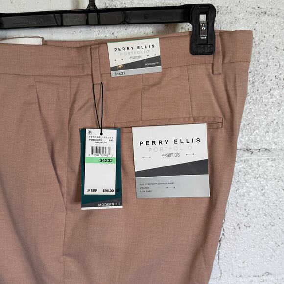 Perry Ellis Portfolio Men's Modern-Fit Stretch Pants Salmon 34x32 $95 - Picture 1 of 9
